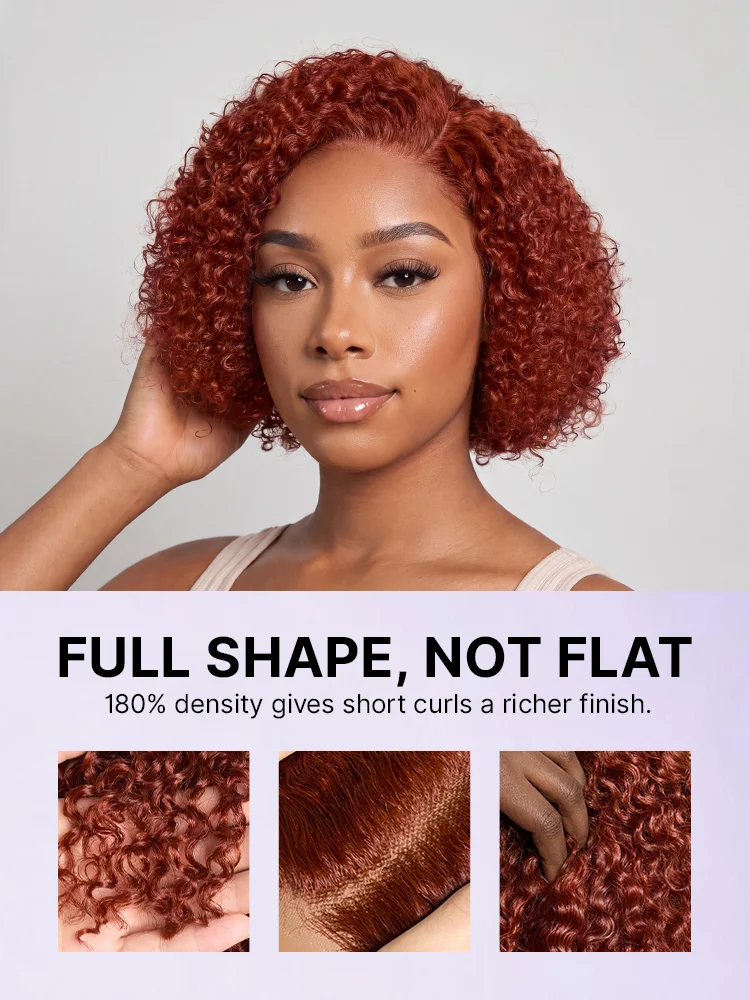 Trendy Copper Red Glueless Minimalist HD Lace Curly Bob Wig Pre-Cut Lace