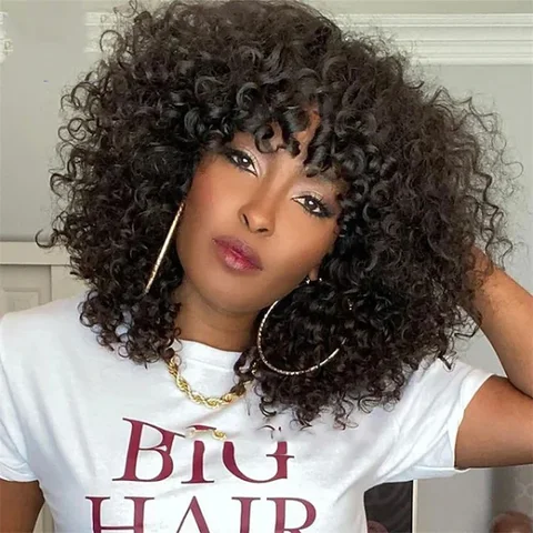 water wave short lace wig with bangs, beginner-friendly, minimalist, glueless design, natural hair appearance