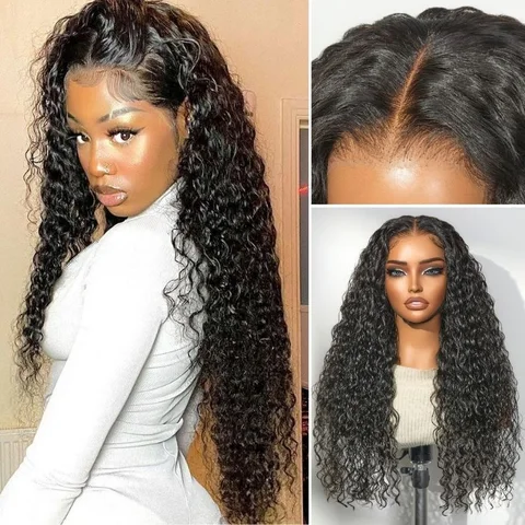 water wave curly lace frontal wig with pre-cut lace, glueless flexi-fit drawstring, 13x4 lace, fluffy texture, preMax density