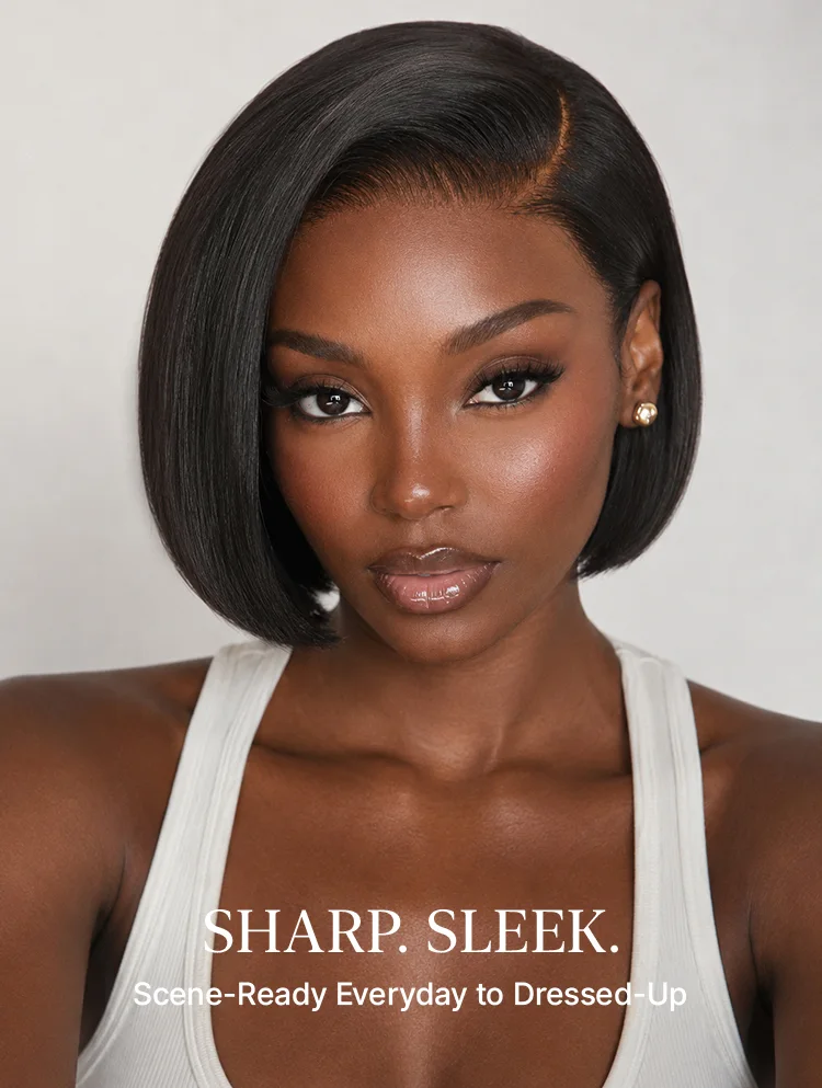 180% Density Sleek Short Bob Minimalist HD Lace Wig Pre-cut Lace All-Day Comfort Cap