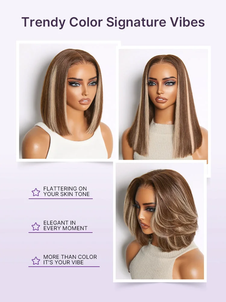 Ash Blonde Highlight Glueless 5x5 HD Closure Lace Bob Wig Pre-Cut Lace Flexi-Fit Drawstring Cap-14