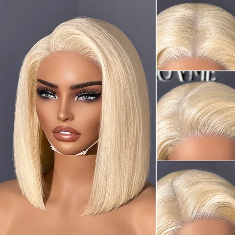 Blonde 613 silky straight 5x5 closure wig with HD lace, glueless design, pre-cut lace, by .