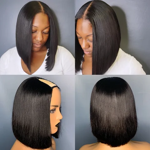 U Part Bob Wig made of 100% human hair, showcasing the natural-looking U part style and sleek bob cut.
