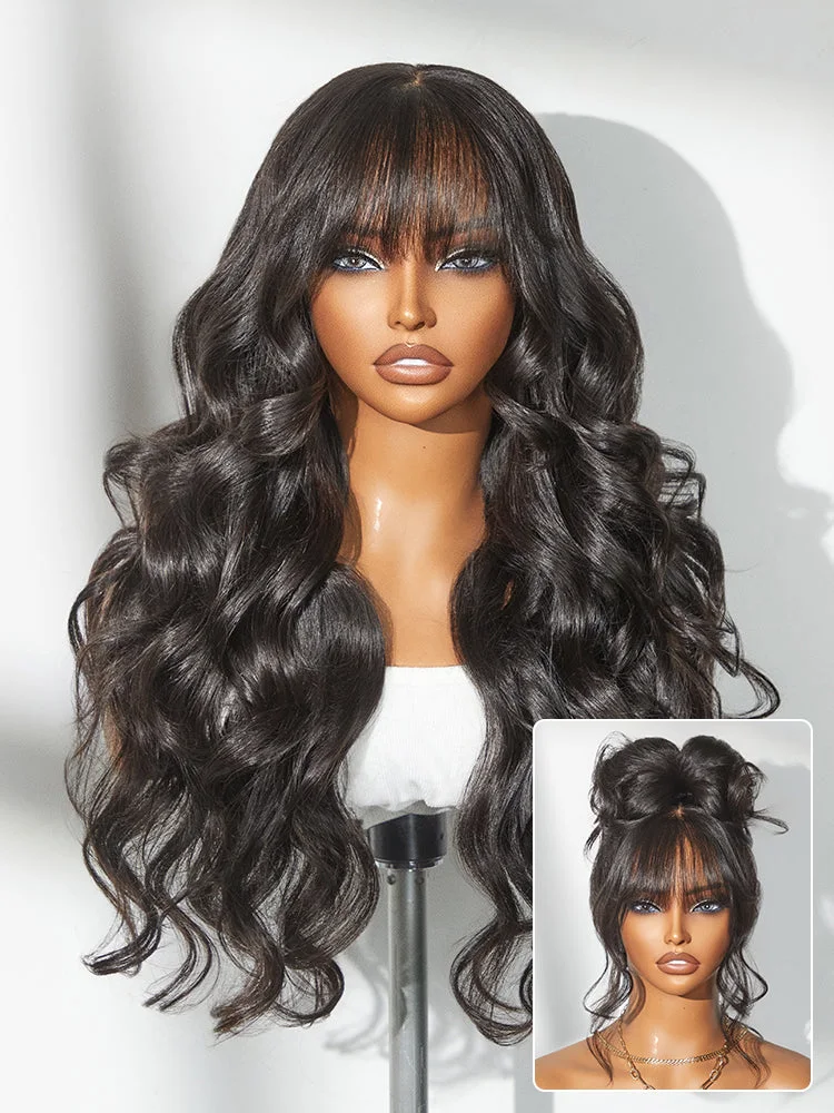 All-Day Comfort™ Wig 180% Density Loose Body Wave Glueless 7x6 Closure HD Lace Human Hair Wig with Bangs Pre-Cut Lace-120
