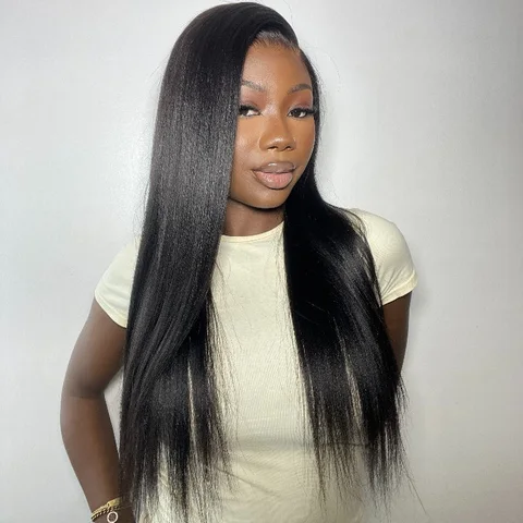 Nature Max Yaki straight ear-to-ear glueless 13x6 frontal HD lace C part wig with pre-cut lace, 26 inches length