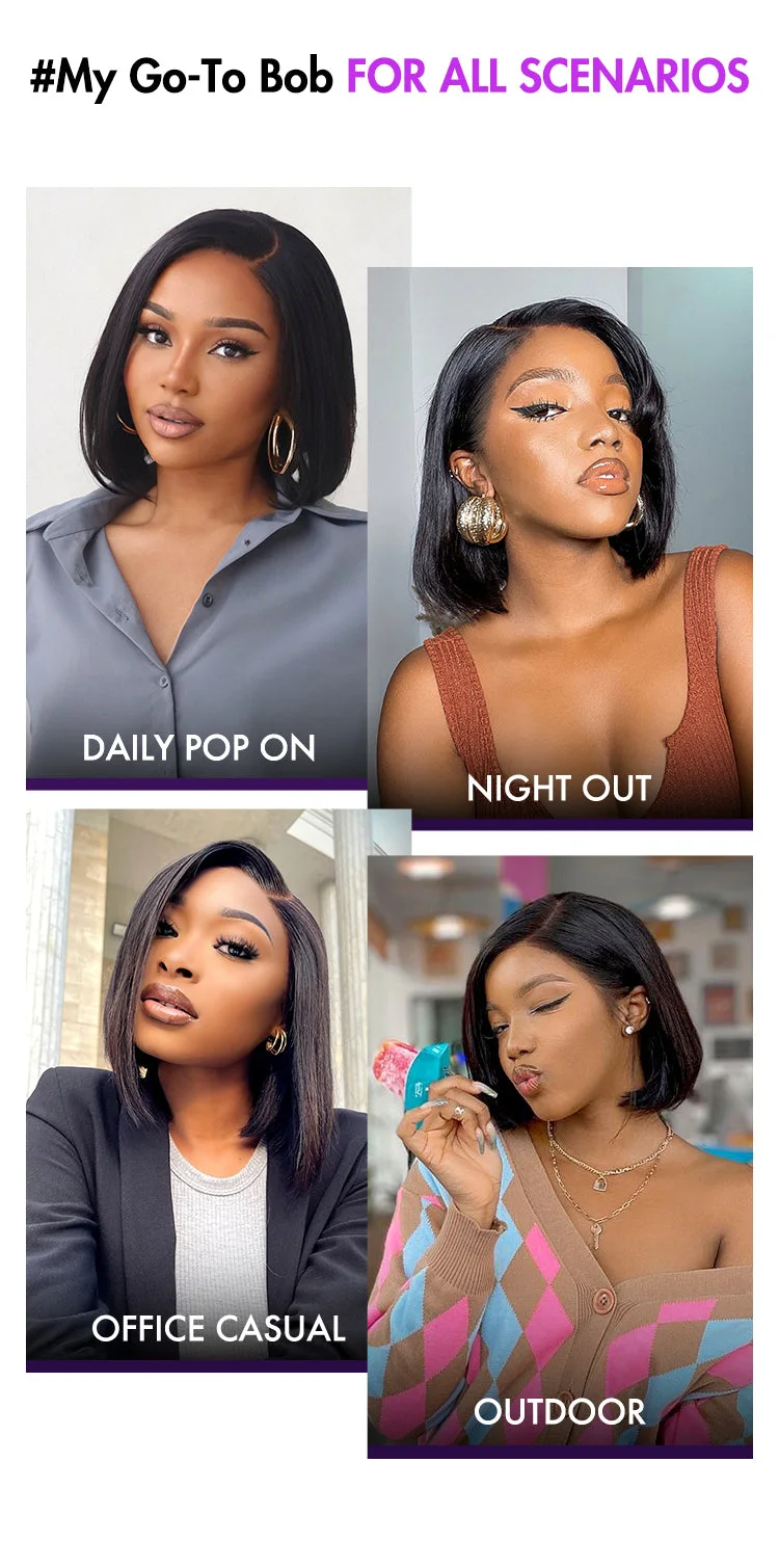 VIP DAY ONLY | 10 Inches Super Natural C Part Natural Black Glueless Lace Bob Wig 100% Human Hair | Fits All Face Shapes-09
