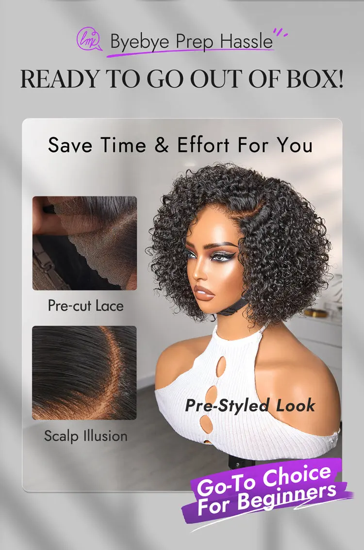 New Customers Only | Trendy Short Cut Curly Minimalist HD Lace Glueless Side Part Wig 100% Human Hair-30