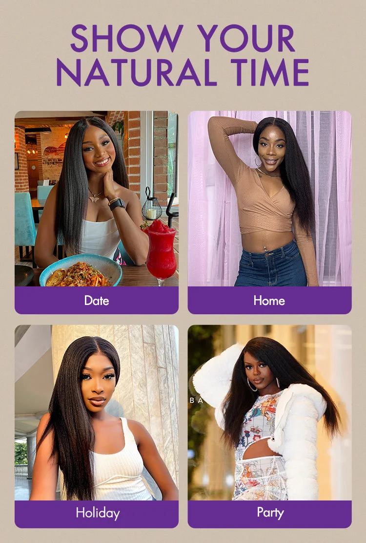 Natural Kinky Straight Glueless 5x5 Closure HD Lace Long Wig 100% Human Hair - US Only-04