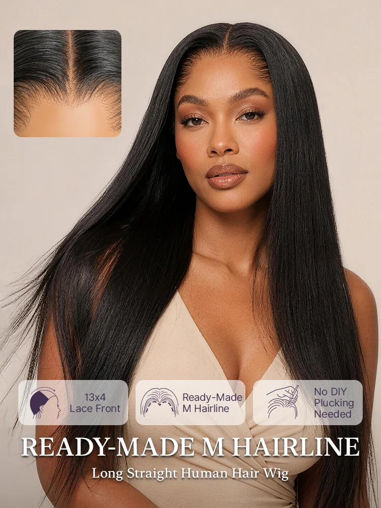 Lagos Hairline Over-Plucked M-Shaped Hairline Natural Looking Silky Straight Human Hair 13×4 Lace Frontal Wig Pre-Cut Lace-37