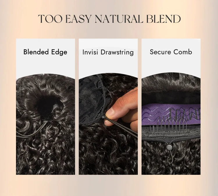 Too Easy Texture 3-In-1 Half Wig 180% Density Water Wave Glueless Flexi-Fit Drawstring Wig-10