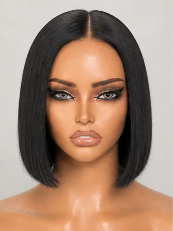 Put On And Go Realistic Glueless Yaki Straight Bob Minimalist T Part Lace Wig 100% Human Hair-01