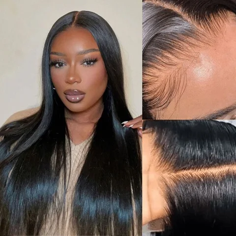 5x5 closure wig with 180% density, silky straight hair, HD lace, glueless design, large and small cap sizes, long style.