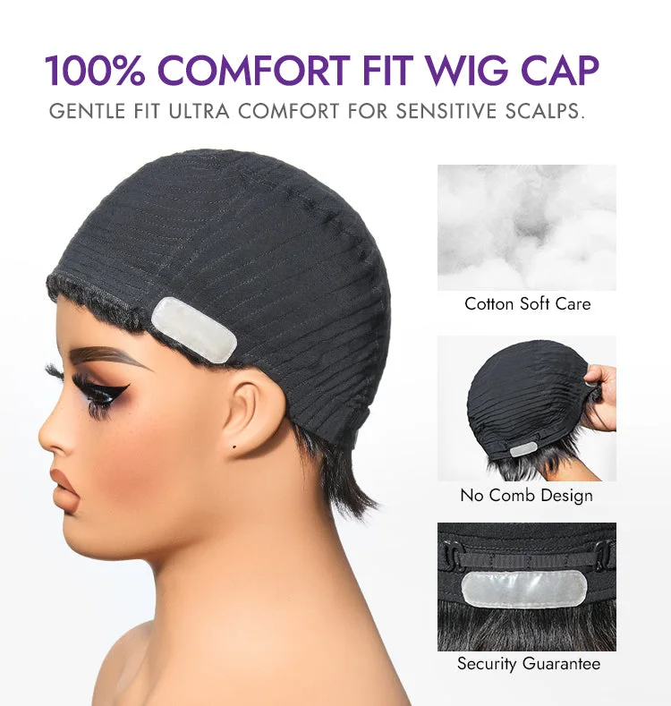 New Customers Only | Throw On & Go Short Cut with Bangs Wig Ultra Comfort Cotton Cap Glueless Wig Hair Loss Friendly - US Only-19