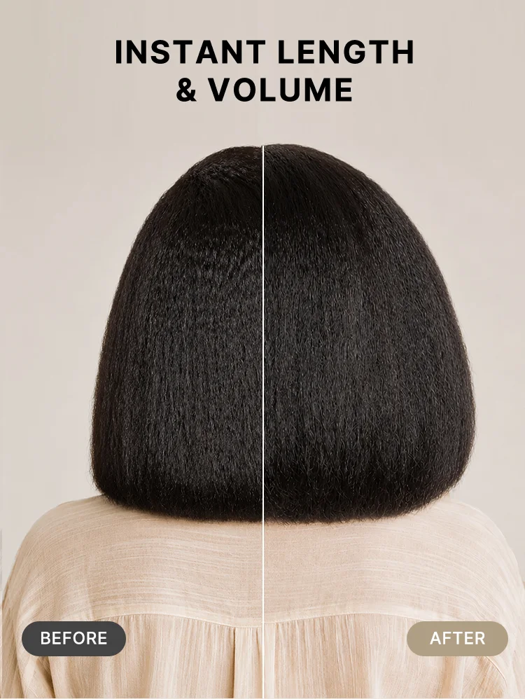 New Customers Only | 3-In-1 Half Wig 180% Density Kinky Straight Bob Glueless Flexi-Fit Drawstring Wig