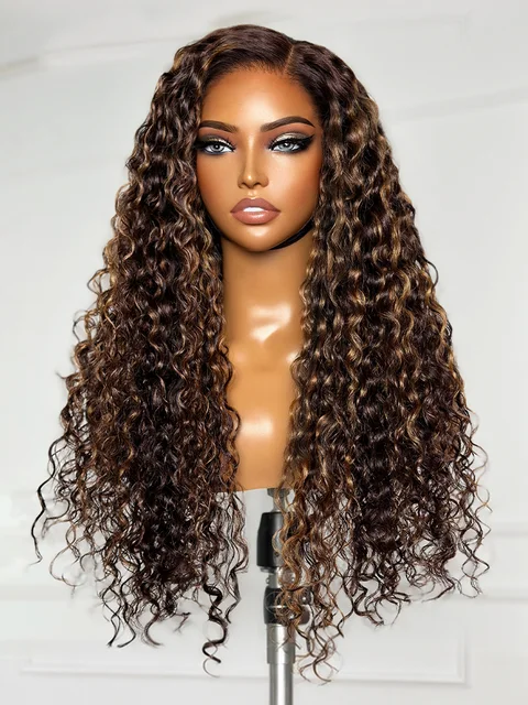All-Day Comfort™ Wig PartingMax Brown Highlights Funmi Curly 7x6 Closure HD Lace Glueless Wig Pre Cut Lace-124