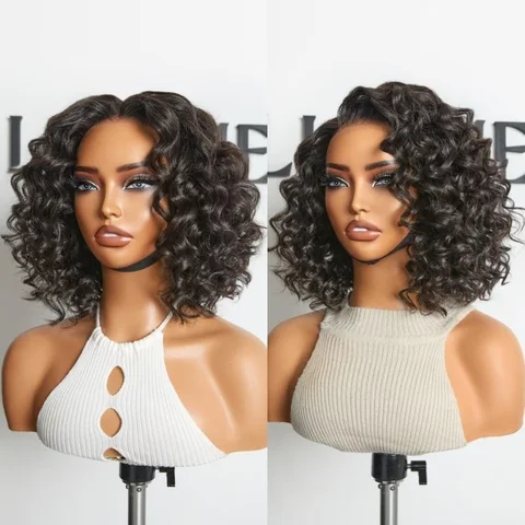lightweight beach wave lace front short wig with pre-cut 13x4 lace, perfect for summer, featuring voluminous, natural waves.