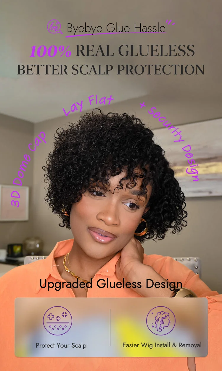 New Customers Only | Trendy Short Cut Curly Minimalist HD Lace Glueless Side Part Wig 100% Human Hair-28