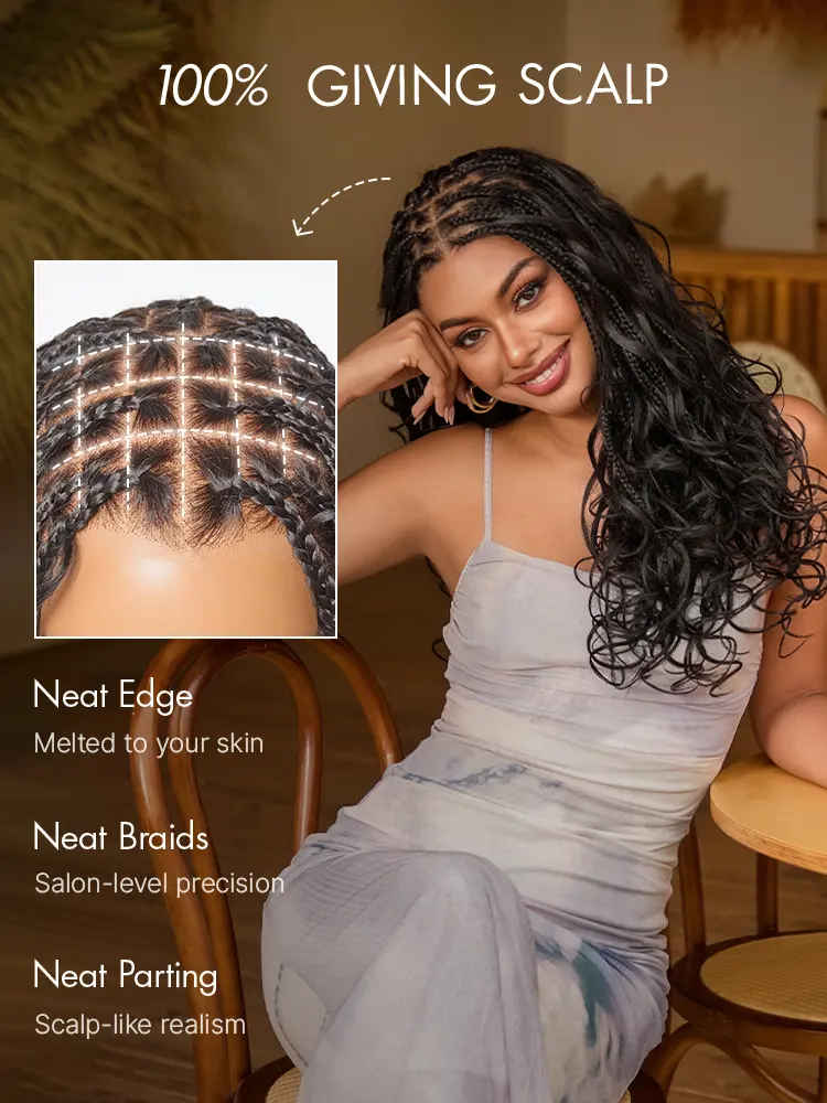 OwnScalp™ French Curl Knotless Boho Braids HD Full Lace Long Wig Flexi Fit Invisi Drawstring Cap - US Only-71