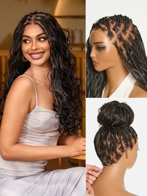 OwnScalp™ French Curl Knotless Boho Braids HD full lace long wig with Flexi Fit and invisible drawstring cap.