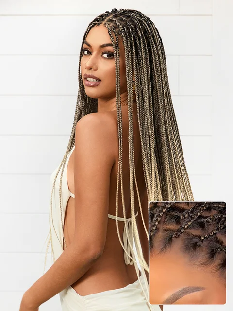 OwnScalp™ 613 Blonde / Natural Black Lightweight Salon-Like Braids with a Real Scalp Look Full HD Lace Knotless Box Braided Wig - US Only-89