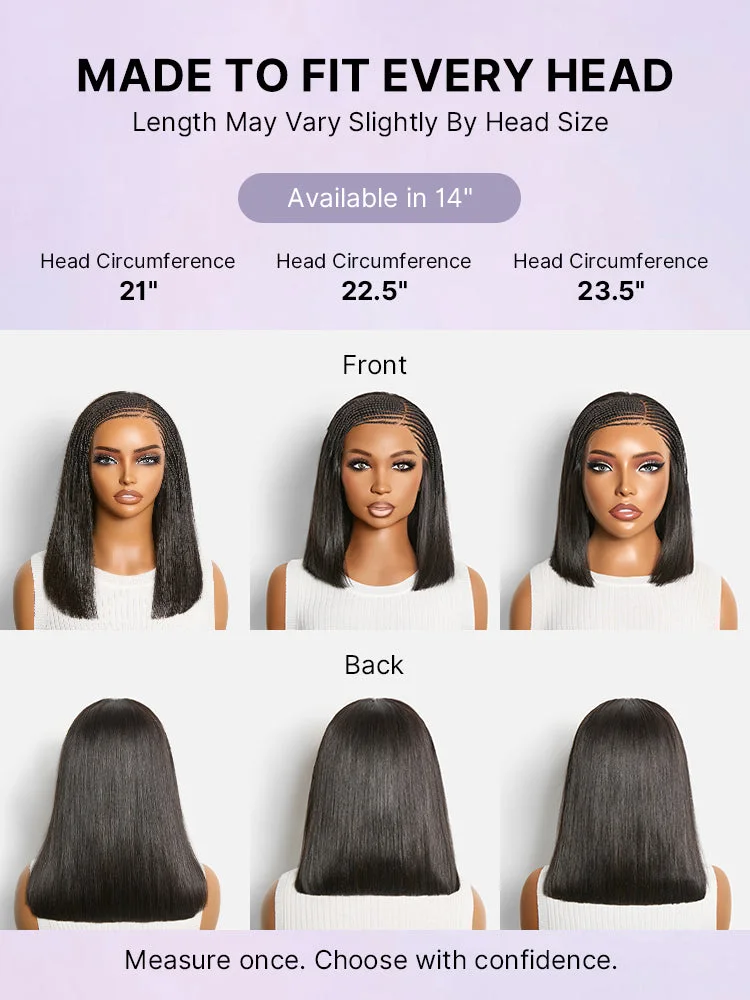 Side-Parted Fulani Braids Straight 13x4 Frontal Lace Bob Wig Pre-cut Lace-15
