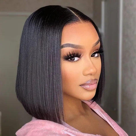5x5 closure glueless lace bob wig with pre-plucked hairline and undetectable design, natural-looking hair and lace closure.
