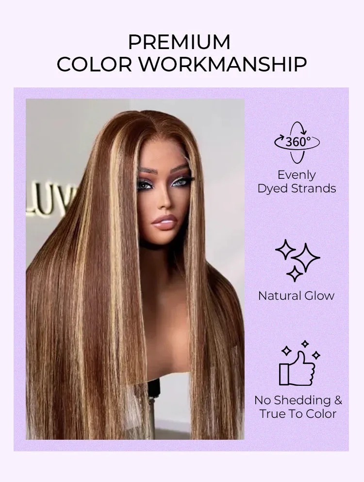 180% Density Honey Blonde Highlight Silky Straight Glueless 5x5 Closure HD Lace Long Wig-09