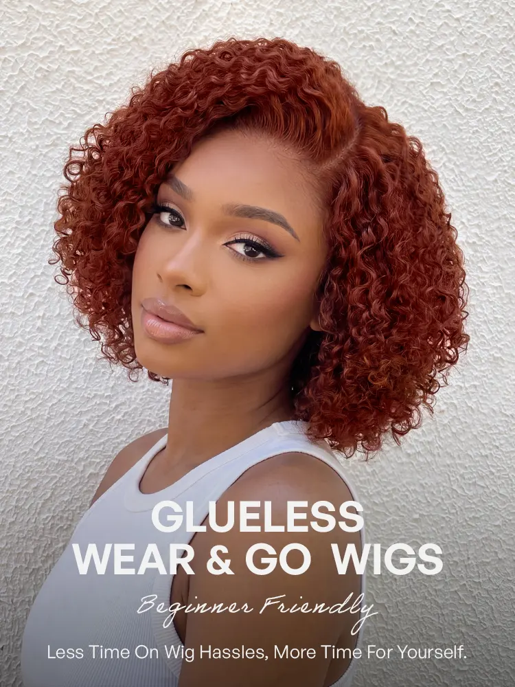 Trendy Copper Red Glueless Minimalist HD Lace Curly Bob Wig Pre-Cut Lace