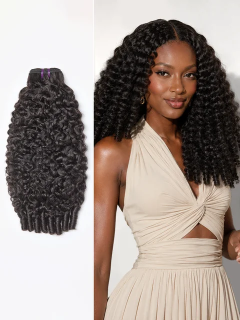 Soft and voluminous Burmese curly human hair bundle by , showcasing lush, curly texture and natural shine.