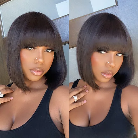 WhatsApp Group | Glueless Minimalist Lace Silky Bob with Bangs Wig Breathable Cap-02