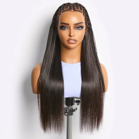 Readitress™ 180% density pre-braided silky straight human hair lace wig with 13x4 frontal, glueless ear-to-ear style