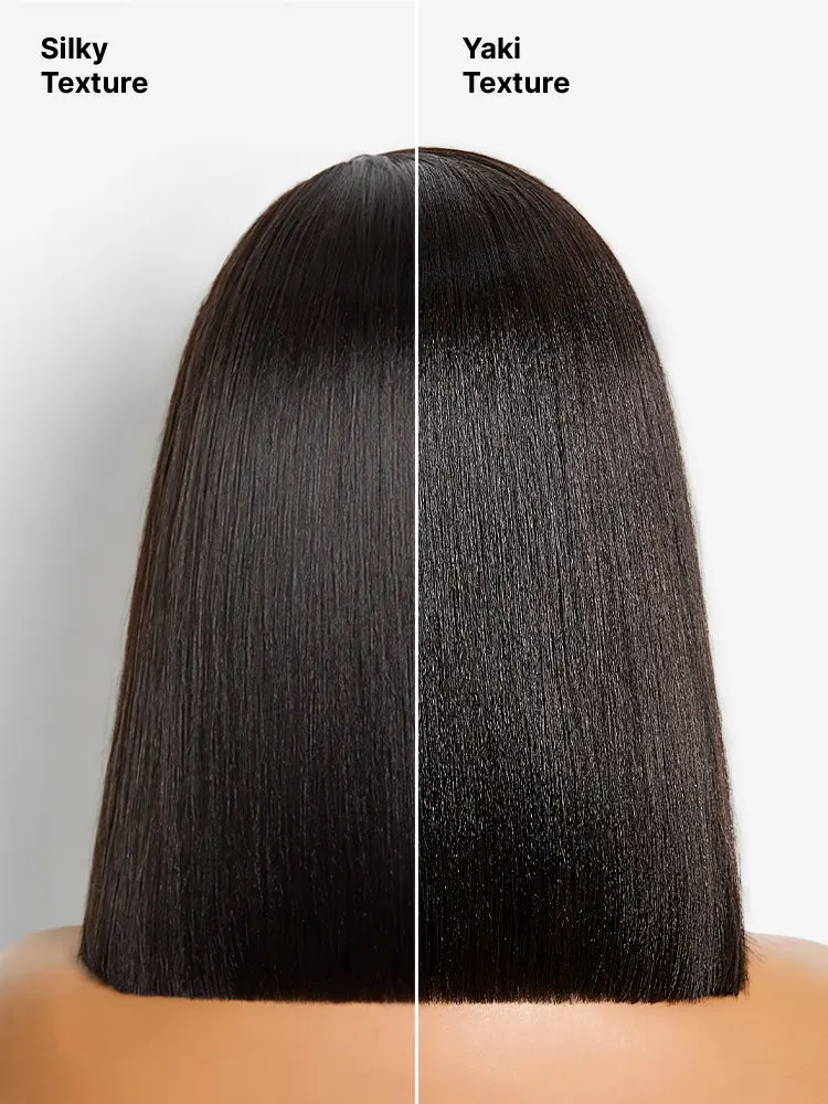 200% Density Natrual Black Yaki Straight Bob Glueless Minimalist Lace Wig Pre-cut Lace All-Day Comfort Cap-15
