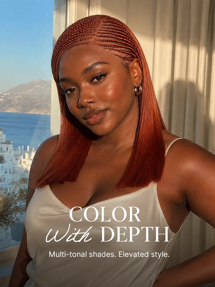 Trendy Copper Red Fulani Braids Straight 13x4 Frontal Lace Bob Wig Pre-cut Lace Drawstring Cap-11