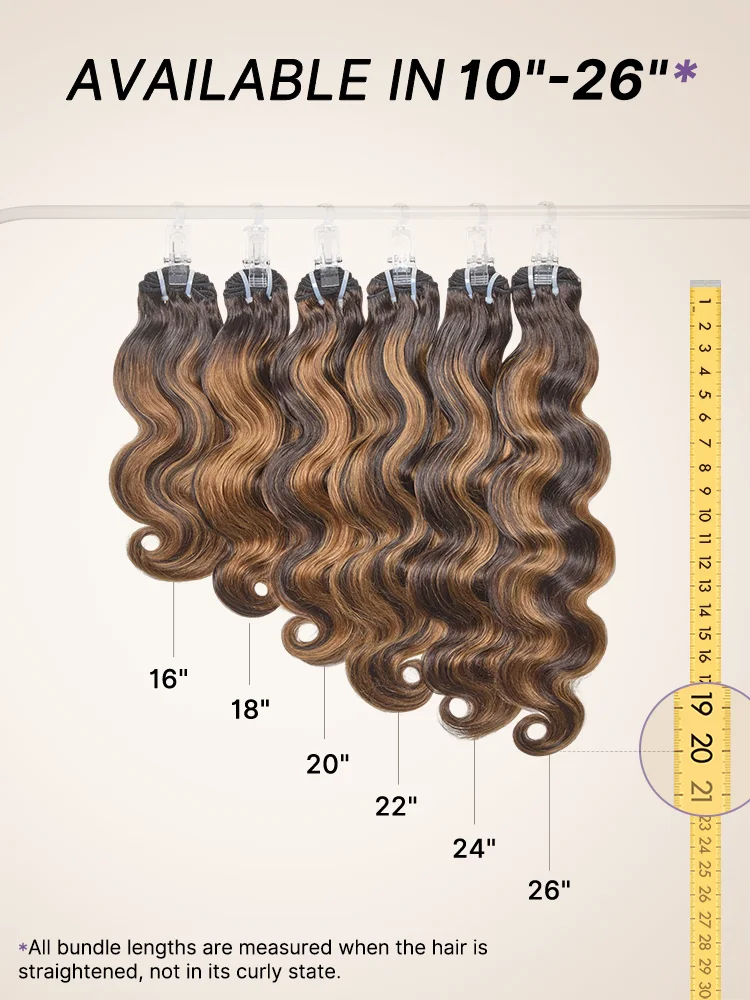 Brown Highlight Body Wave Bundles 100% Premium Remy Human Hair Bundles 1pc / 3pcs-16