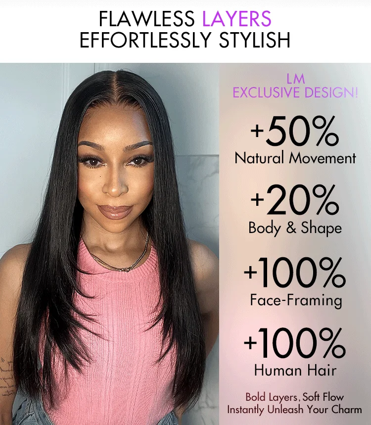 Black/Color Highlight 180% Density Layered Cut Glueless 5x5 Closure Lace Wig Pre-Plucked Hairline-20
