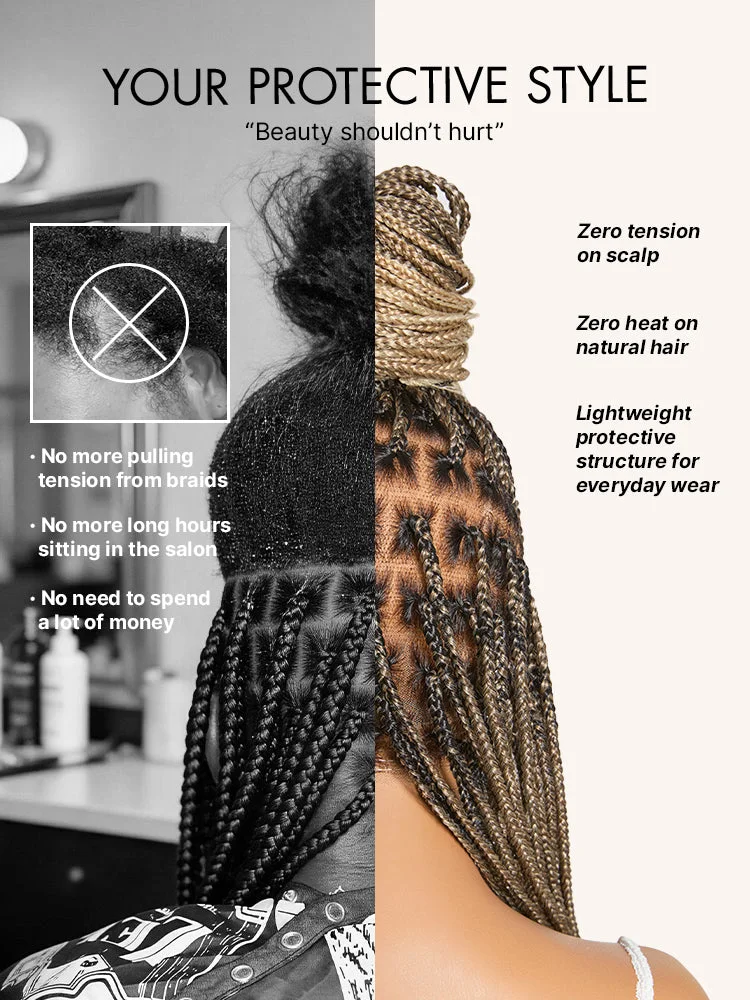 OwnScalp™ 613 Blonde Salon-Like Braids with a Real Scalp Look Full HD Lace Knotless Box Braided Wig Drawstring Cap - US Only-21
