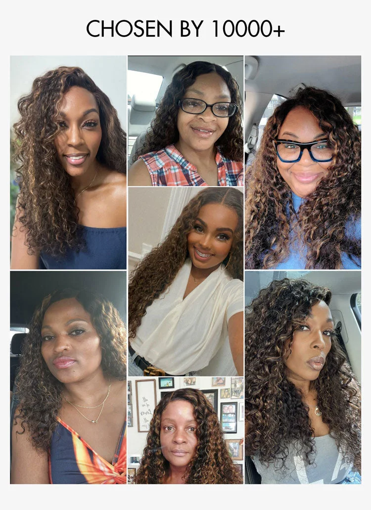 Brown Highlights Funmi Curly Glueless 5x5 Closure Lace Long Curly Wig Beginner Friendly- US Only-12