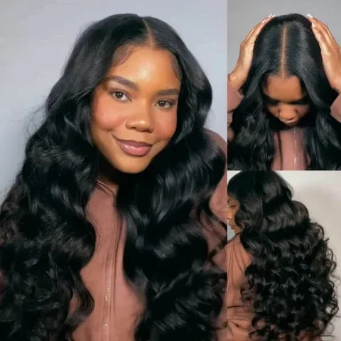 human hair U part wig featuring body wave, straight, kinky, and deep wave textures with natural hair appearance