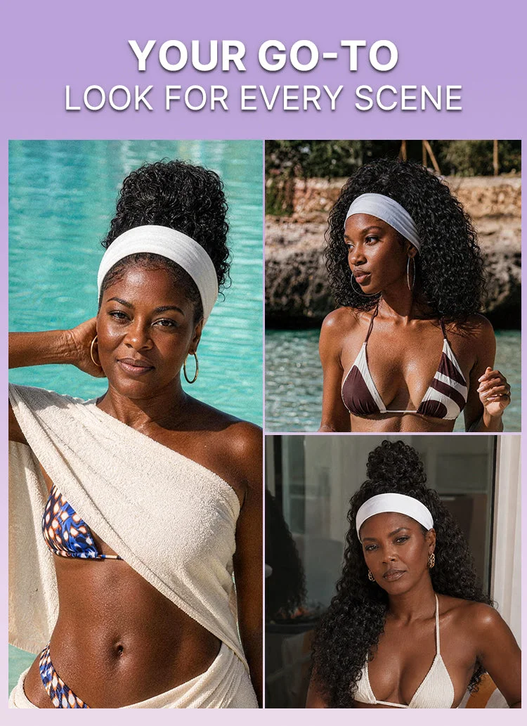 Beginner Friendly Water-Wave Wet and Wavy Headband Wig with Integrated Cooling Silk Headband, Effortless Wet-to-Dry Transformation (Get 2 Free Headbands)-39