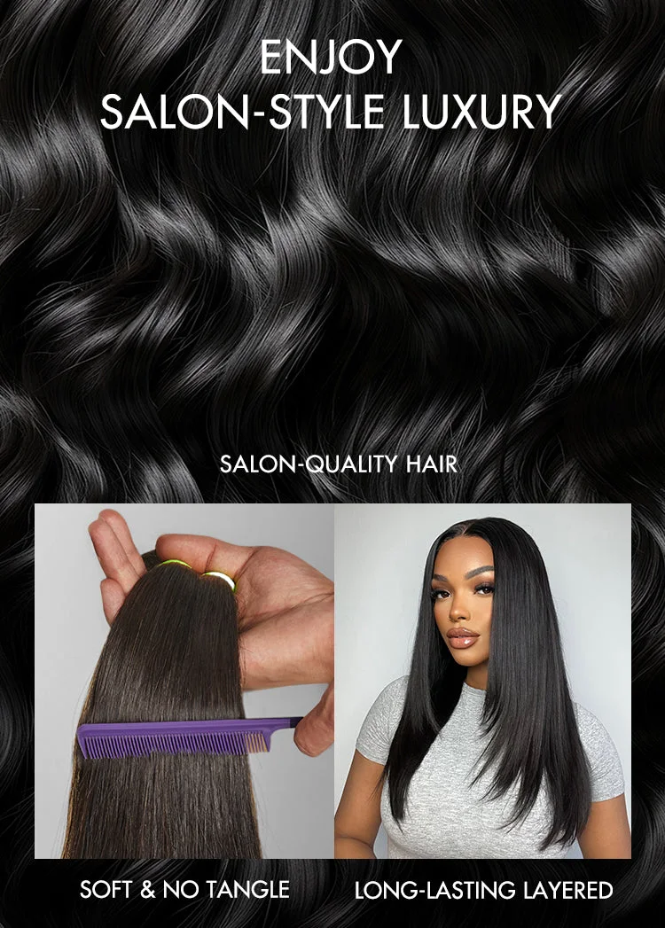 Natural Black Handcraft Layered 5x5 Closure HD Lace Glueless Short Wig | Large & Small Cap Size-11