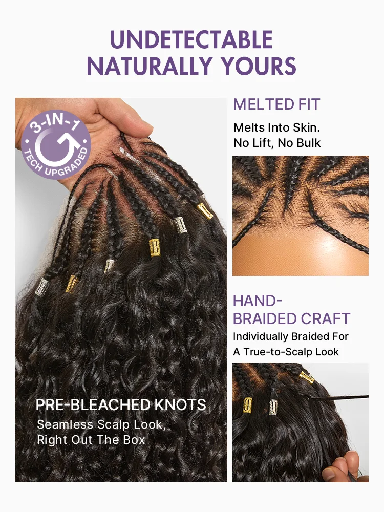 Boho Fulani Braids Water Wave 13x4 Frontal Lace Wig Pre-cut Lace Human Hair-12