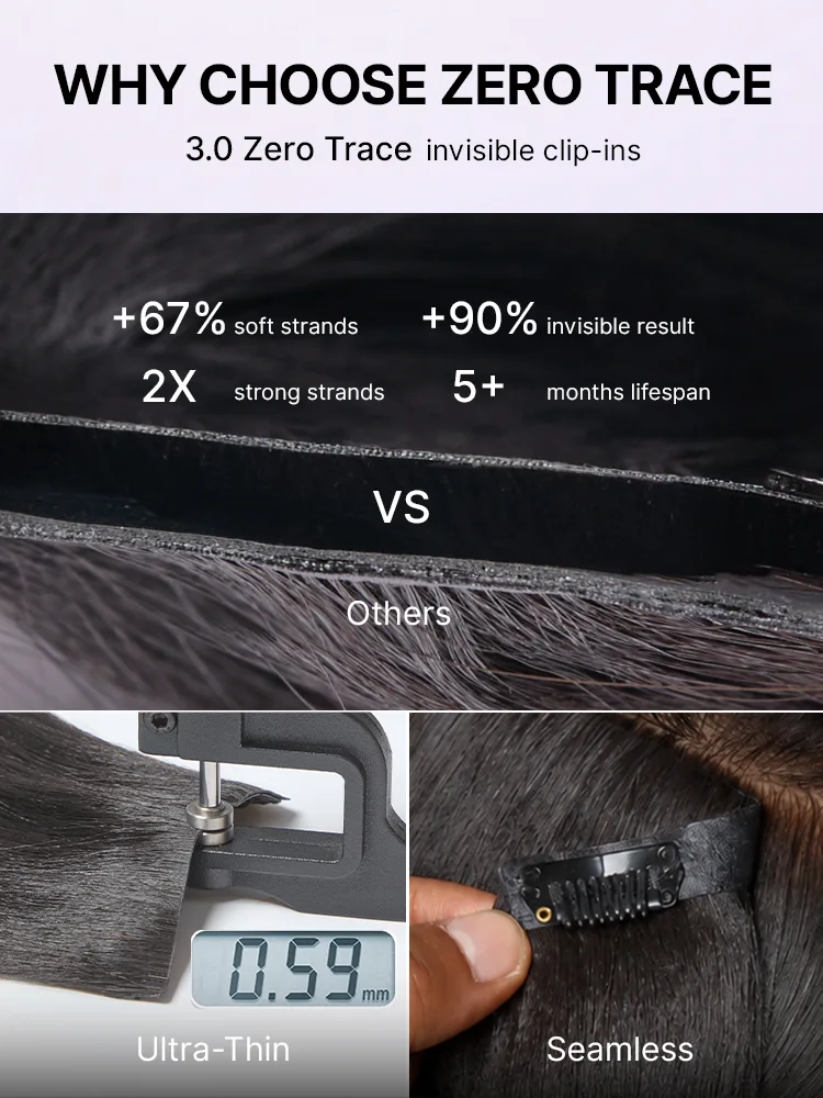 Yaki Straight 0.59mm Zero Trace Invisible Clip in Hair Extensions 100g 7pcs / 6pcs Seamless Blend & Lightweight for Daily Styling-30