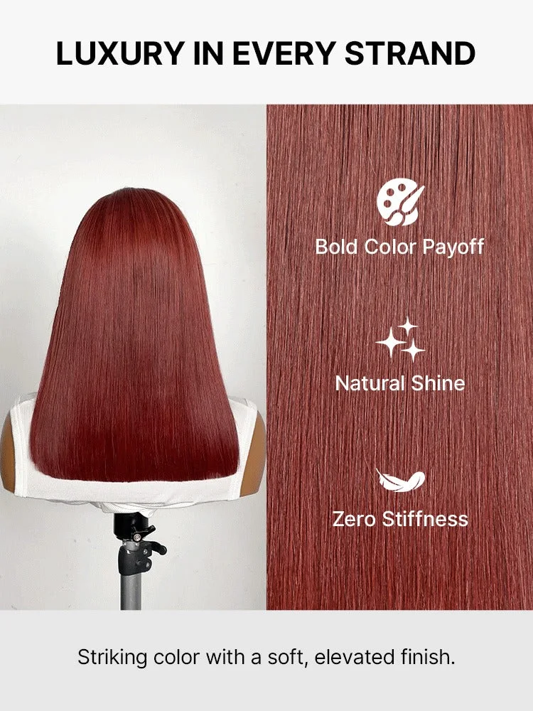 Trendy Copper Red Fulani Braids Straight 13x4 Frontal Lace Bob Wig Pre-cut Lace Drawstring Cap-13