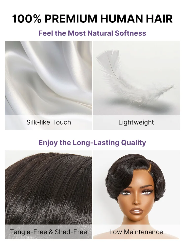 New Customers Only | Elegant Natural Black Layered Short Pixie Cut Minimalist HD Lace Wig Pre-cut Lace