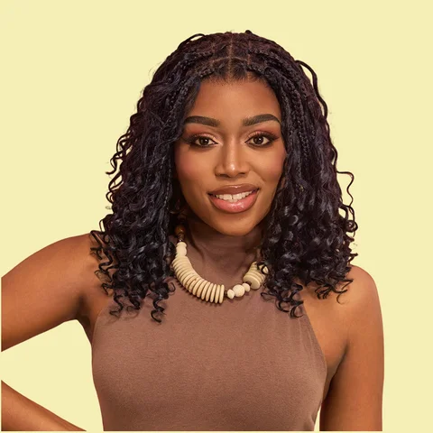 HD full lace knotless boho curls braided bob wig with flexible fit and invisible drawstring cap
