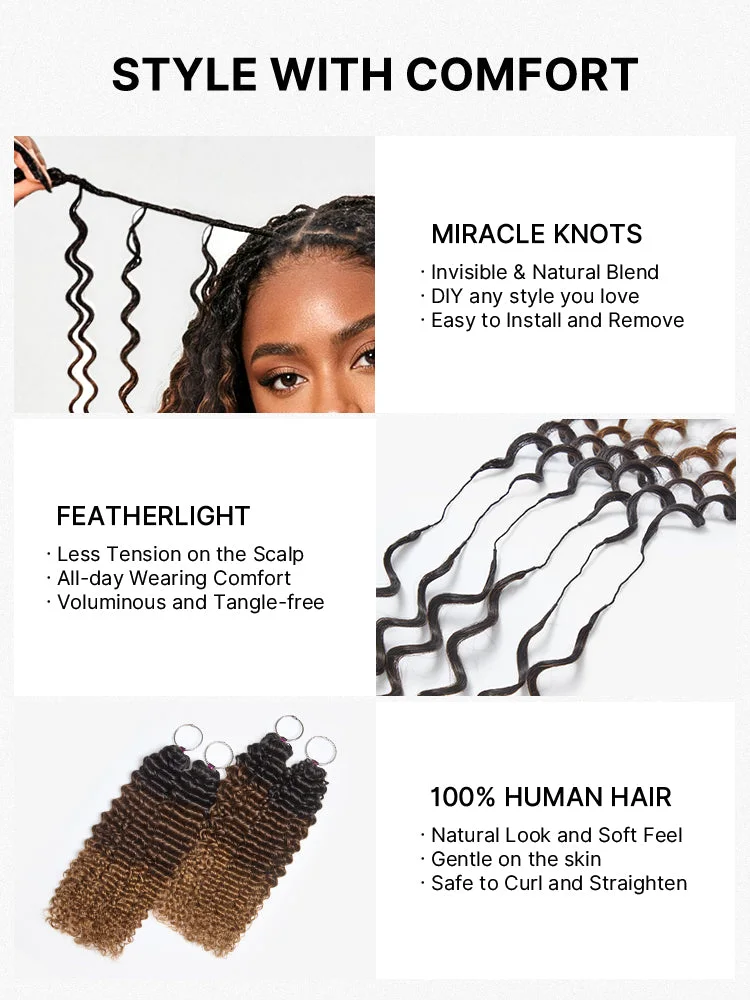 Miracle Knots Colored Crochet Hair Wet and Wavy Ombre | Mix Brown for Boho Braids | Crochet Weaves| Fulani Braids | Twists Pre-Separated Lightweight Full & Soft Pre-Looped Human Hair Extensions Protective Style-70