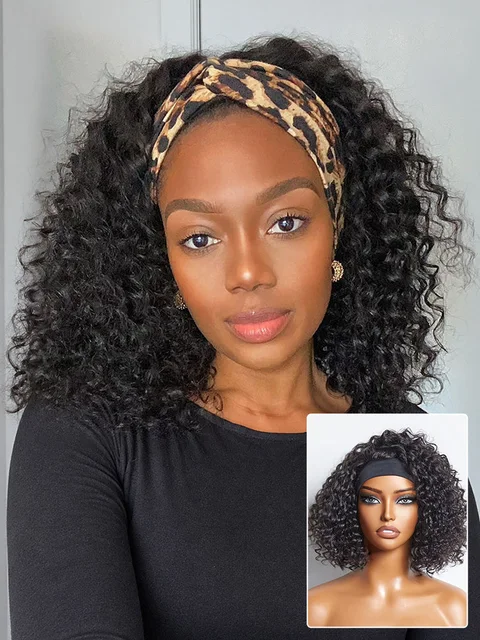 Deep Wave Glueless Curly Bob Wig Headband Wig 100% Human Hair (Get Free Trendy Headbands)-13