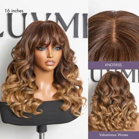 VIP ONLY All-Day Comfort™ wig with 180% density, ombre blonde highlights, loose body wave, HD lace closure with bangs
