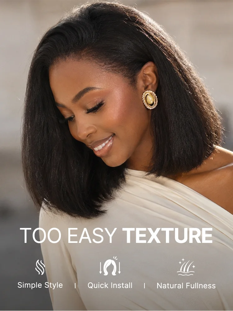 New Customers Only | 3-In-1 Half Wig 180% Density Kinky Straight Bob Glueless Flexi-Fit Drawstring Wig