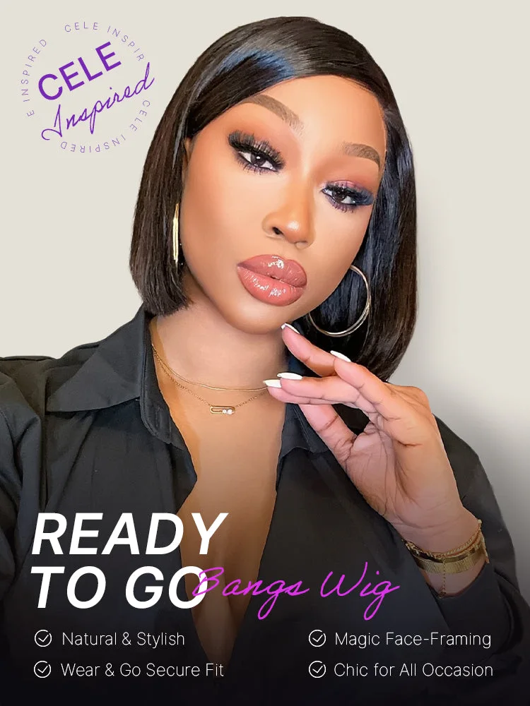 Swoop Bangs Breathable Cap Deep Left C Part Silky Straight Glueless 5x5 Closure Lace Bob Wig-07